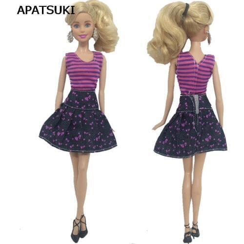 Striped Fashion Doll Dress For Barbie Dolls One Piece Dress Clothes For Barbie Dollhouse 1/6 Princess Dresses Doll Accessories