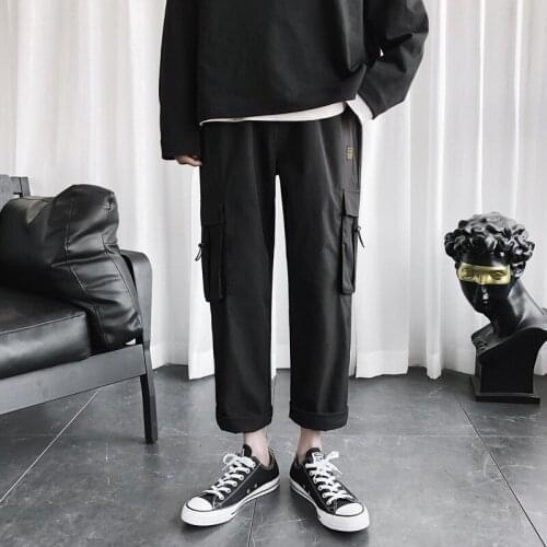 Tide Brand Ins Loose Straight Casual Pants Mens Trend All-match Wide-leg Pants Drawstring Pants 9-point Hip Hop Cargo Pants