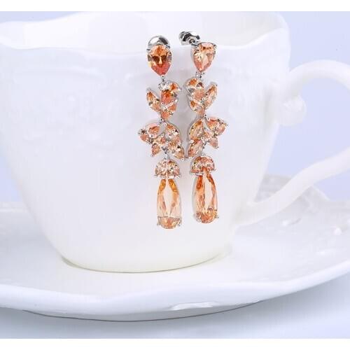 HUAMI AAA Zircon Leaf Drop Earrings Jewelry Tassels Water Droplets Ins Fashion Style Travel Family Sister Mom EarringsGift Party