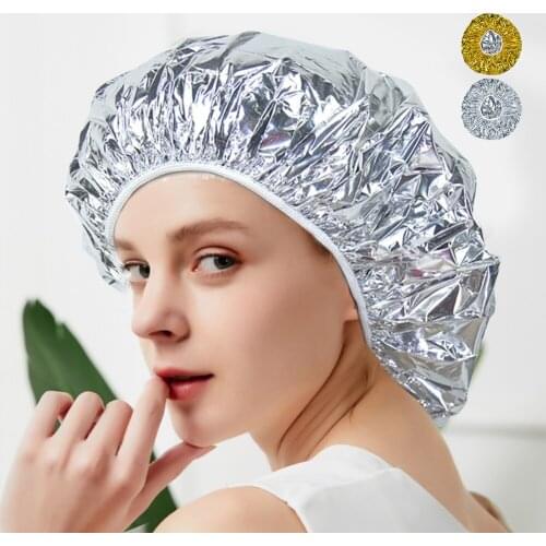 Shower Cap Heat Insulation Aluminum Foil Hat Elastic Bathing Cap for Women Hair Salon Bathroom