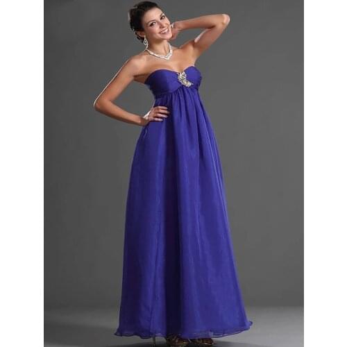 Blue Evening Dresses A-line Sweetheart Chiffon Backless Long Dubai Saudi Arabic Evening Gown Prom Dresses