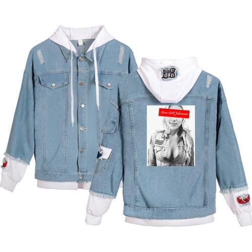 Light Blue Winter Jean Jackets Outerwear Scarlett Johansson star printed Denim Coats stranger things Winter Denim Jackets