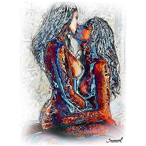 Wall Decoration Canvas Abstract Art Oil Painting Lesbian Kissing