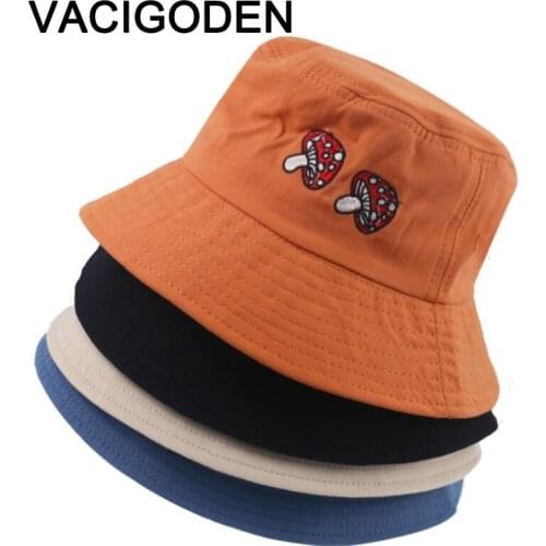 VACIGODEN Women Fashion Bucket Hat Mushroom Embroidered Sunbonnet Fedoras Outdoor Chapeau Fisherman Caps De Pescador Gorros