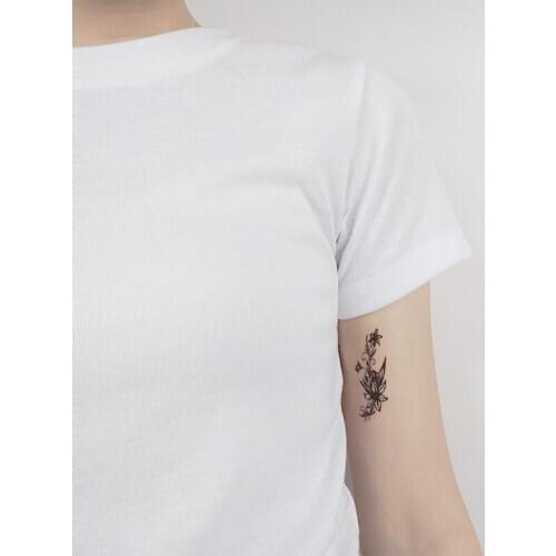 Plant Flower Butterfly Black Element Temporary Tattoo Sticker Waterproof Women Men Fake Tatto Body Art 10.5X6cm Kids Tatoo