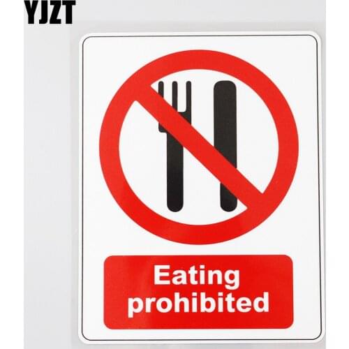 YJZT 12.5CM×16.3CM Decal Eating Prohibited No Food Sign PVC Car Sticker 12C-0467