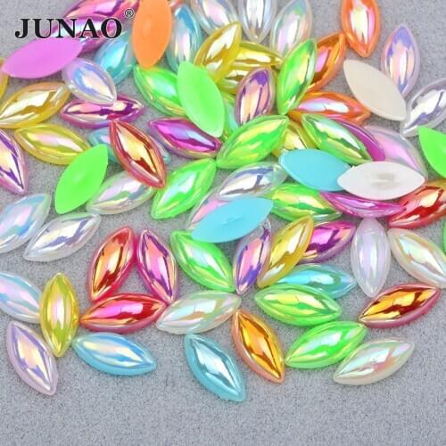 JUNAO 5*10mm 7*15mm Mix Color Horse Eye Flatback Pearls Rhinestone Applique Decoration Half Pearl Beads For Jewelry Making