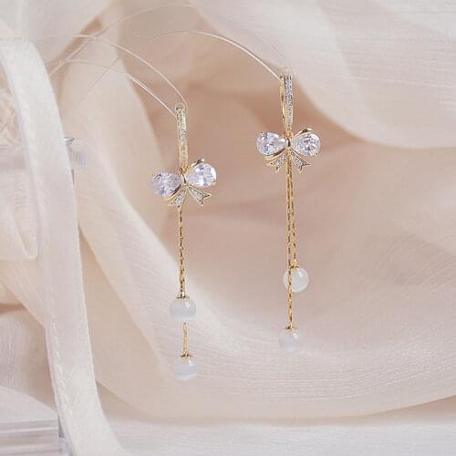 All-match Women Hoop Earrings Cat Eye Light Luxury High-End Earrings Female Ear Buckle Bowknot Temperament Zircon Fashion Gifts