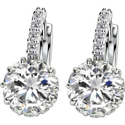 Women Round Cubic Zirconia Inlaid Huggie Hoop Earings Piercing Jewelry Gift