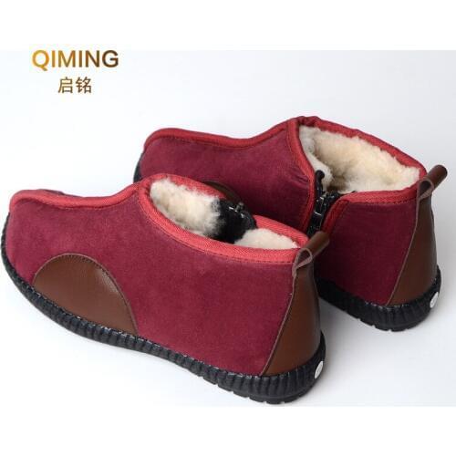 Womens Wool Boots Winter Snow Boots Classic Black Red Genuine Leather Thick Wool Fur Warm Ankle Boots Shoes Mens Boots