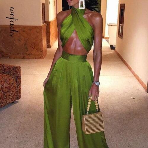 Wefads 2021 Women Jumpsuit Fashion Satin Loose Summer Special Two-Piece Suit (Multiple Ways To Wear) Sexy Party Suits Set