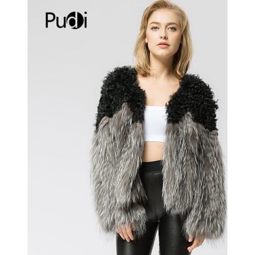 CR054 Knit Knitted Real Silver Fox & Mongolia Sheep Fur Coat Jacket Overcoat Womens Fashion Winter Warm Fur Coat Ourwear