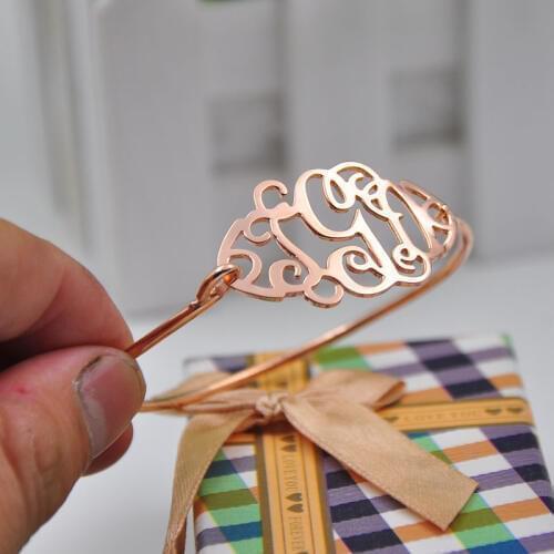 Monogram Bracelet Bangle Personalized 3 Initial Thin Bangle Custom Nameplate Women Jewelry