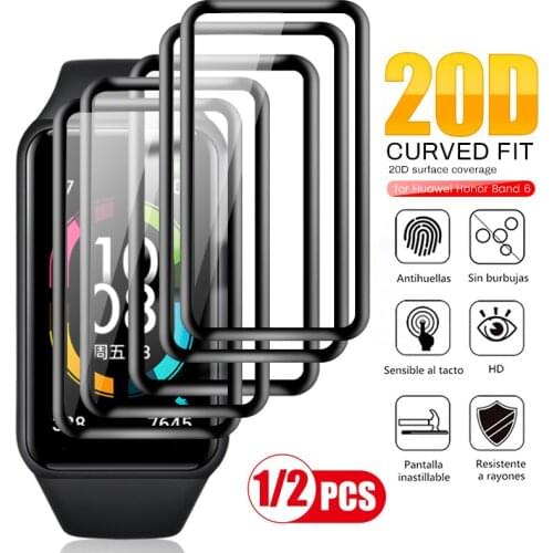1-2PCS 20D Full Curved Soft Fiber Protective Glass for Huawei Honor Band 6 Smart Wristband Protection Film On Hauwei Honer Band6