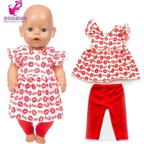 17inch new born baby doll clothes trousers red lips for 43cm baby doll dress 18 inch american generation girl doll clothes shirt