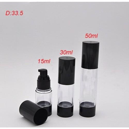 50ml airless pump bottle essence lotion bottle transparent body black pump & lid /bottom Cosmetic Container Refillable Bottles