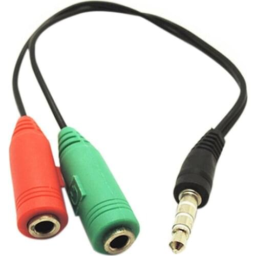 3.5mm AUX Audio Mic Splitter Cable Earphone Headphone Adapter Male to 2 Female