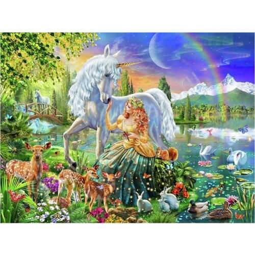 Full diy 5d diamond painting unicorn & flower elf diamond mosaic cross stitch diamond embroidery animal lake scenery YG2173