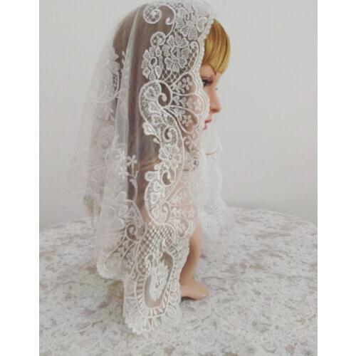 White Embroidery Short Style Wedding Lace Veil Spanish Style Lace Mantilla