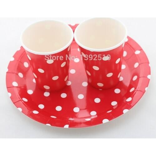 Free Shipping 96pcs Red Color 7'' Paper Plates and 9oz Paper Cups Party Snack Plates Drinking Cup