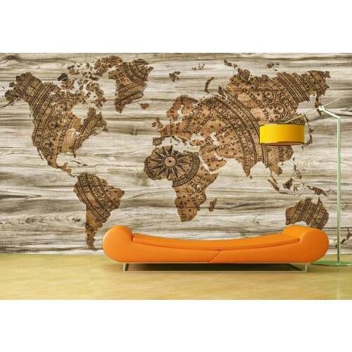 Free Shipping Hot Customize Wall Stickers Wood Retro Map Wall Mural Decals Creative Design for Home Deco Photo Wallpaper