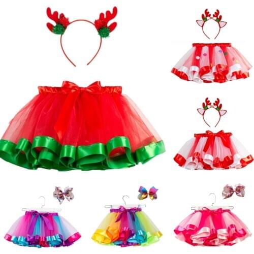 Free Bow+Tutu Skirt Baby Girls 12M-8T Princess Pettiskirt Rainbow Kids Party Tutu For Girls Christmas Skirt Children Clothing