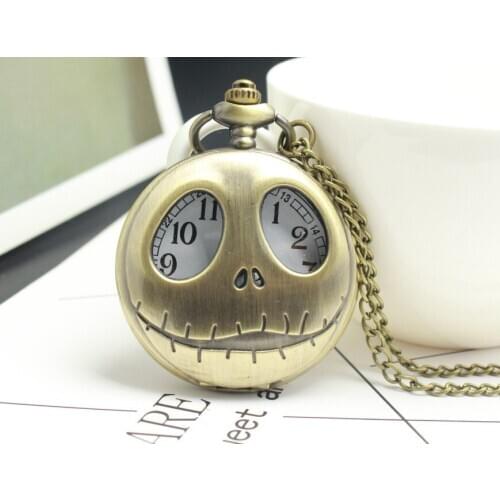Bronze The Nightmare Before Christmas Quartz Pocket Watch Jack Skellington Watch With Fob Chain Pendent Necklace Women Men Gift