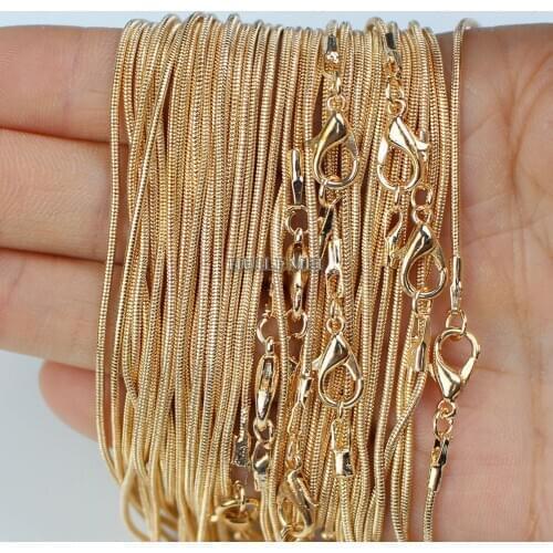 10pcs/lot KC Gold Color 1.2mm Snake Chain Necklaces for Women 16" 18" 20" 24" Fashion Jewelry Necklace Chains