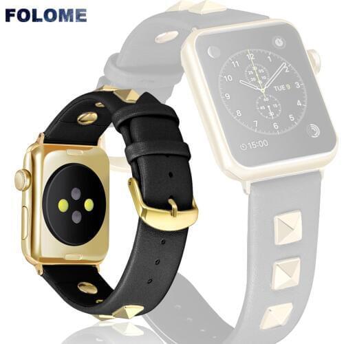 Black/White Rivets Leather Bracelet for Apple Watch Band 44/40/42/38mm Classic Personality Strap for iWatch Series 6/SE/5/4/3/2