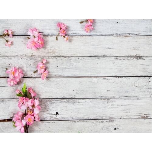 Planks Backdrop Gray Wooden Board and Pink Flowers Photography Background Holiday Celebration Photo Booth Studio Decor