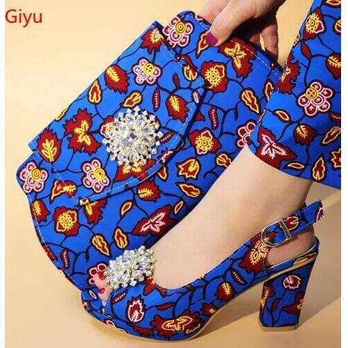 Doershow beautiful BLUE Italian Shoes With Matching Bags African Women Shoes and Bags Set For Prom Party Summer Sandal !HNI1-2
