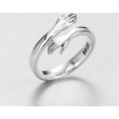 European And American Jewelry Love Hug Ring Silver Gold Color Retro Fashion Simple Creative Personality Tide Flow Open Ring