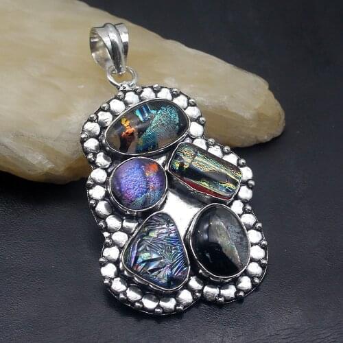 Hermosa Jewelry New Arrival Gems Dichroic Glass Silver Color Pendant Necklace Charm Women Men Gifts 65cm DH12