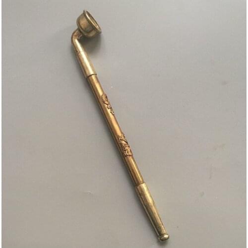 China Brass Old Handwork Hammered Dragon Phoenix Exorcist Stretch Smoking cigarette holder metal handicraft