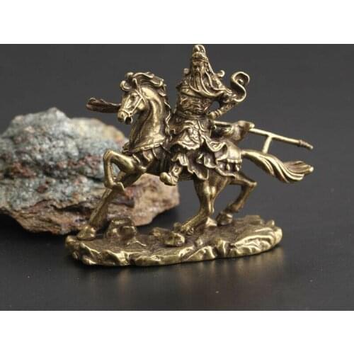 Chinese Exquisite Old Antique Collectible Brass Riding guan gong Pendant statue