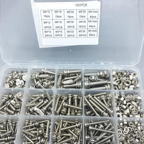 360PCS Hot Sale GB9074.8 screw combination set M3M4M5 304 Stainless steel Cross Phillips Flat Countersunk Head Screw Bolt