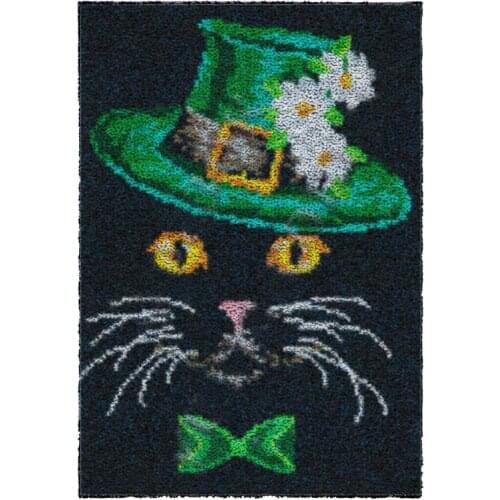 Latch Hook Kits DIY Carpet Rug Black Cat Plush Wall Tapestry Kits Crochet Floor Mat Thick Yarn Cushion Arts & Crafts 87*61cm