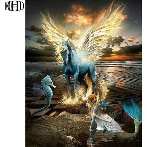 3D Square & Round Diamond Painting Wings Horse & Mermaid DIY Diamond Cross Stitch 5D Mosaic Decoration Needlework Mermaid Horse