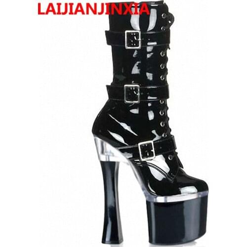 Fashion 18 cm High-Heeled Shoes Buckle Mid-Calf Boots Dancer Shoes Cso Fun Shoes Platform 7 Inch Strappy Heels Sexy Women Shoes