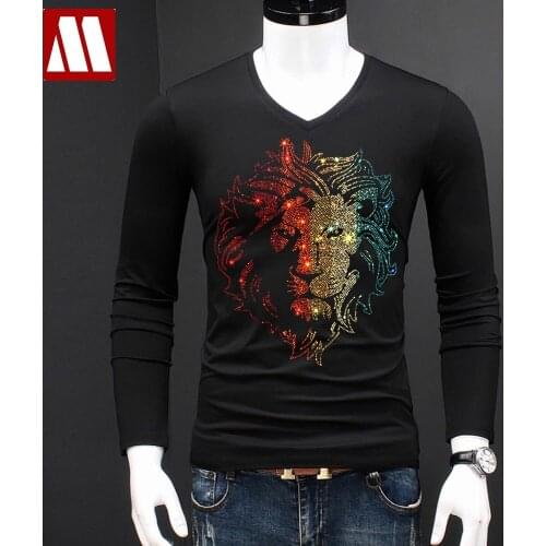 Mans Fashion Colorful Shinny Lion Diamond Print T Shirts Plus Size 5XL Young Tee Anime Clothes Boys Rock Punk Style White Tees