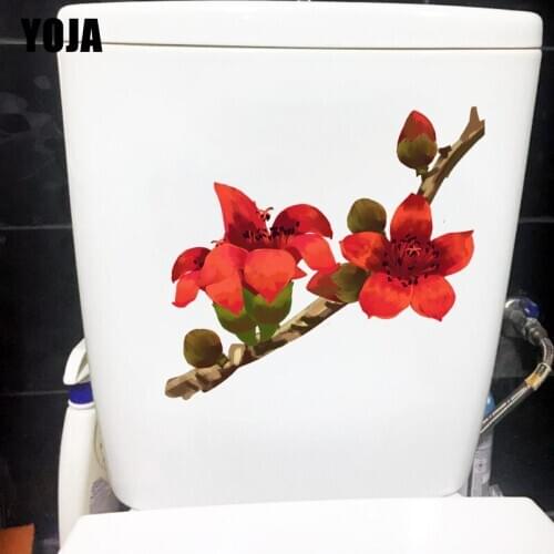 YOJA 22.6X13.2CM Red Kapok Branch Classical Art Home Wall Stickers Mural Toilet Decoration T1-1629