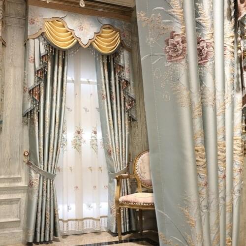 New Curtain Jacquard Embossed Light Luxury Fabric American Fresh Product Customization Curtains for Living Dining Room Bedroom