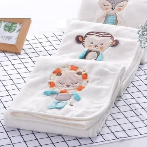Newborn Baby Blanket Cartoon Embroidery Fox Lion Originality Flannel Kids Bedding Summer Infantil Swaddle Receiving Blankets