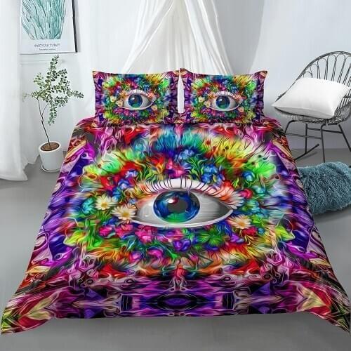 Trippy Eye Pattern Comforter Cover 2/3Pcs Colorful Bedding Sets with 3D Psychedelic Pattern Abstract Bedding Set