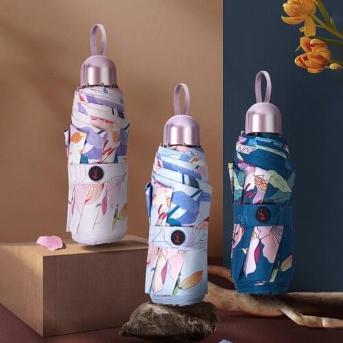 Flowers Mini Clear Umbrella Rose Gold Coating Sun UV Umbrellas Rain Women Portable Designer Girls Umbrella 8k Windproof Parasol