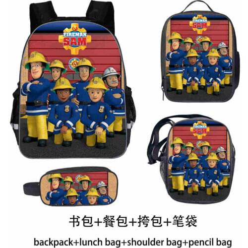3 pcs/set Baby Boys Lovey Fireman Sam Printed Backpacks Children Schoolbag For Kindergarten Bookbag Fashion Kids Backpack