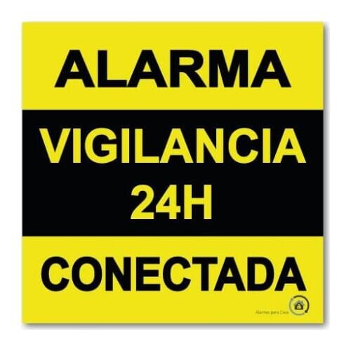 Self-adhesive warning poster alarm 15x15 alarm 24H connected surveillance rotulo amarillo in castellano
