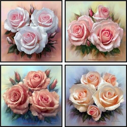 Counted Cross Stitch Kits Needlework Embroidery - Crafts 14 ct Aida DMC Color DIY Arts Home Decor - Pink Roses Collection