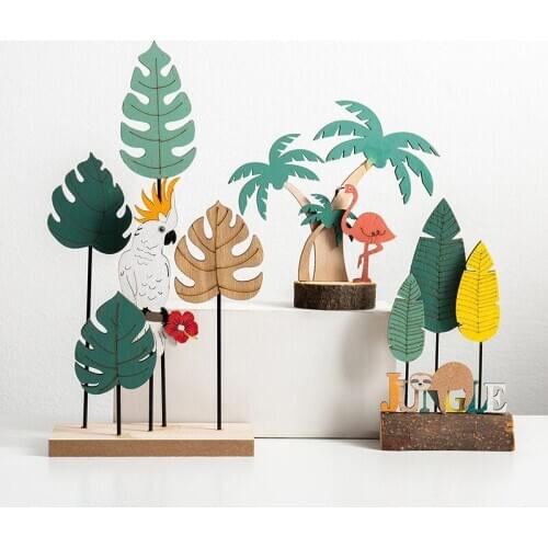 Nordic Ins Creative Tropical Plants Ornaments wooden flamingos parrot shape Crafts ornaments for Home TV cabinet decoration