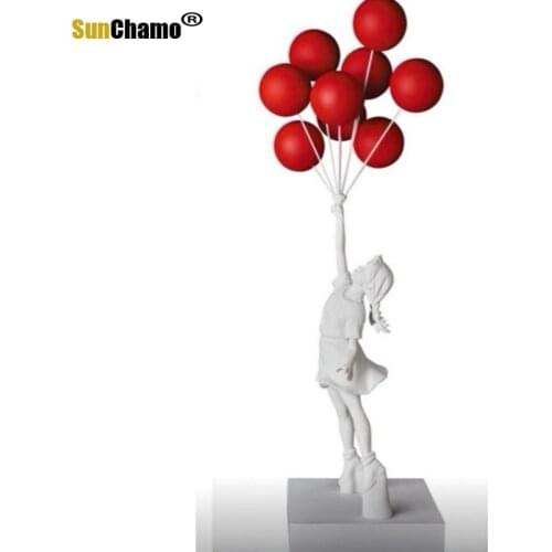 Luxurious Balloon Girl Statues Banksy Flying Balloons Girl Art Sculpture Resin Craft Home Decoration Christmas Gift